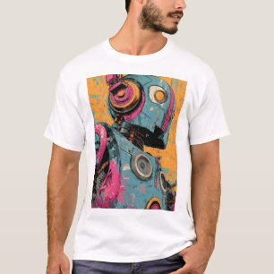 Speaker-Bot med rosa hörlurar — Retro-futuristisk T Shirt