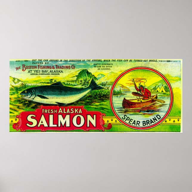 Spear Salmon Can LabelYes Bay, AK Poster (Framsidan)