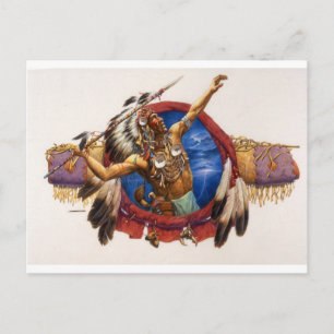 Spear Warrior Native American Vykort
