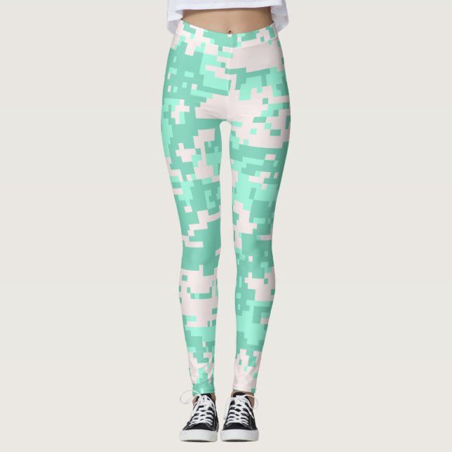 Spearmint Digital Camo Mönster Leggings (Framsida)