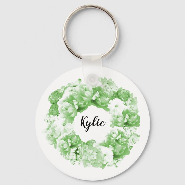 Spearmintgrön blomsterkrans brudtärna nyckelring (Framsida)