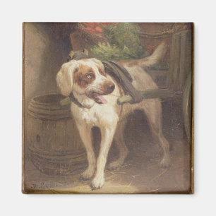 Specerihandlare hund (olja på panel) magnet