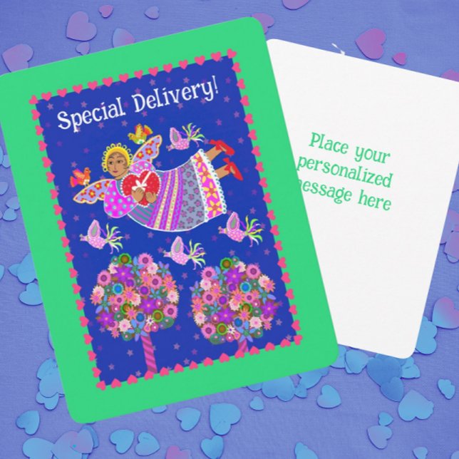 Special Delivery Angel Valentine Personalized Julkort (Personalize the back!)