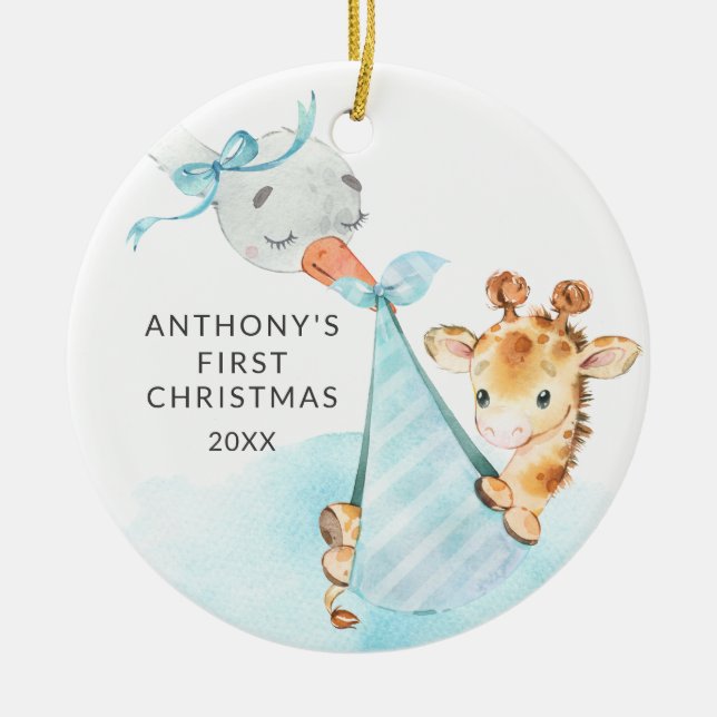 Special Delivery Baby's First Christmas Giraff Julgransprydnad Keramik (Framsidan)