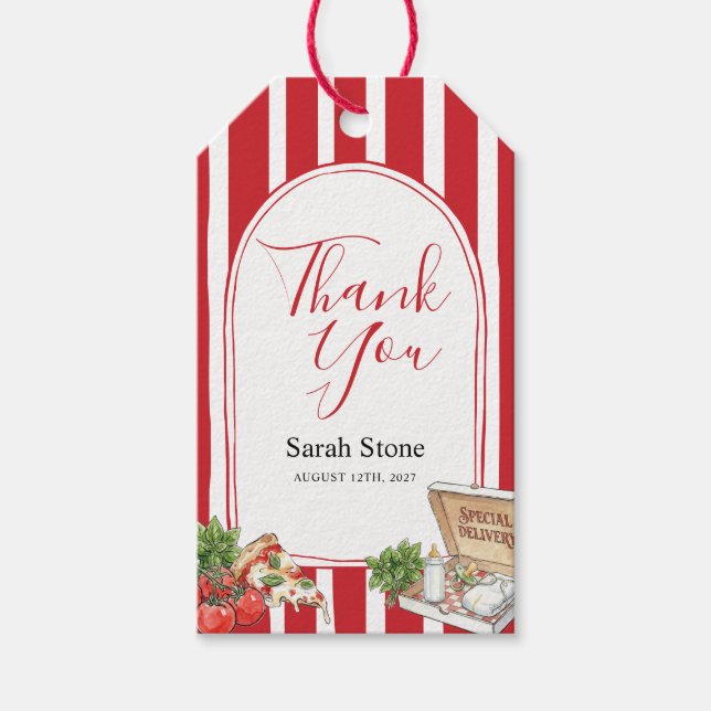 Special Delivery Italian Baby Shower Thank You Presentetikett (Framsidan)