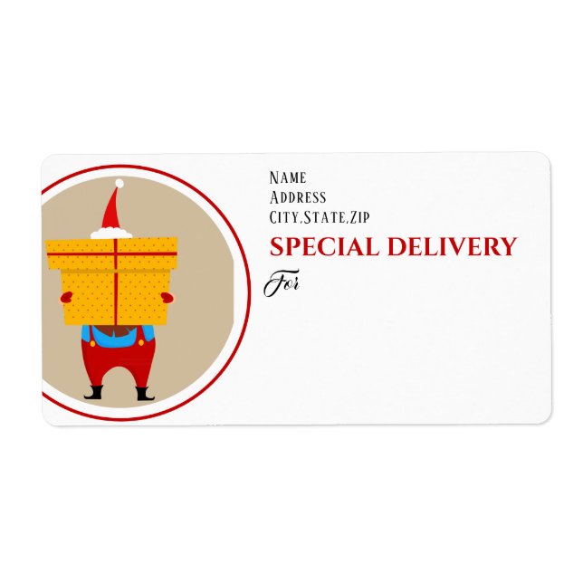 SPECIAL DELIVERY,  Tomte och stor julpresent Fraktsedel (Framsidan)