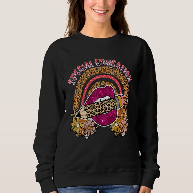 Special Education Floral Cute Lips Leopard Pencil  T Shirt (Framsida)