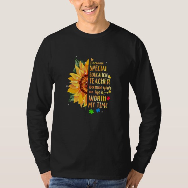 Special Education Teacher Sunflower Autism Awarene T Shirt (Framsida)