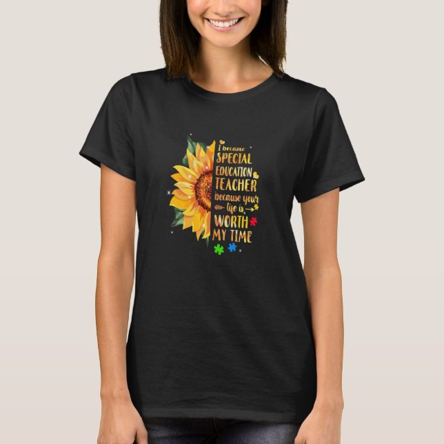 Special Education Teacher Sunflower Autism Awarene T Shirt (Framsida)
