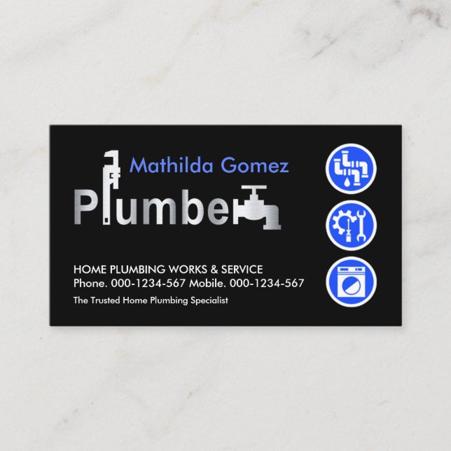 Special Silver Plumber Signage Plumbing Visitkort (Framsida)