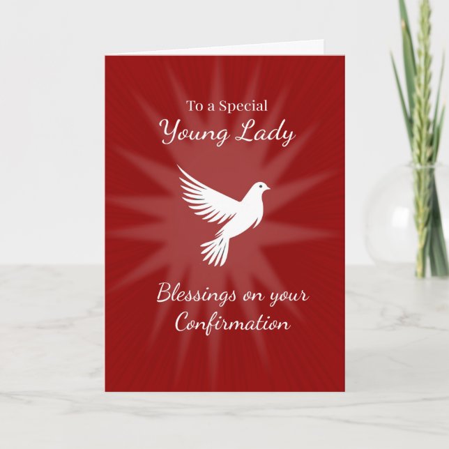 Special Young Lady Confirmation Religious Red Dove Kort (Framsida)