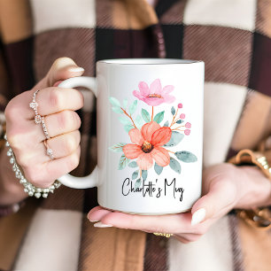 Specialdesignad blommig vattenfärgskopp, present t kaffemugg