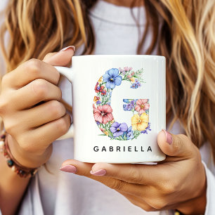 Specialdesignad blomstermug med alfabet för Mamma, Kaffemugg