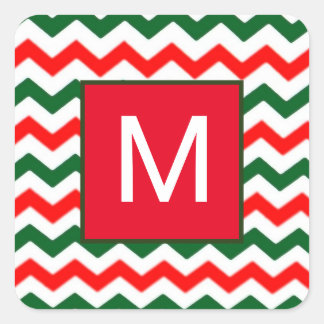 specialdesignad grön och röd dekal med initialer fyrkantigt klistermärke