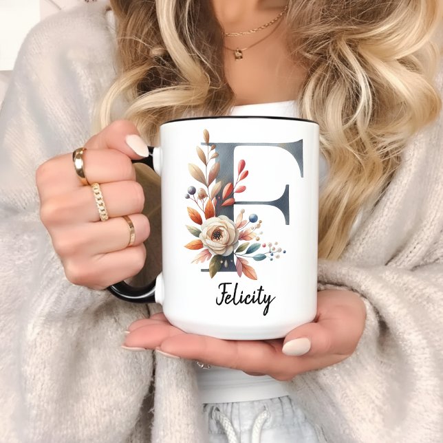 Specialdesignad kaffemugg med vilda blommor för ma (birth month flower mug, custom floral monogram gift, custom birth flower, personalized grandma gift,)