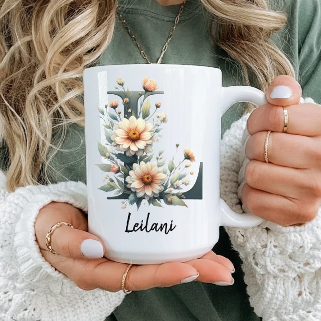 Specialdesignad vildblommig initialmugg för mors d kaffemugg (personalized gift for women, mother’s day mug, christmas mug for her, graduation mug gift for girls,)