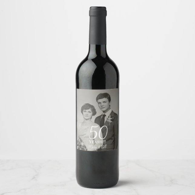 specialfotografering för bröllopsjubileum modern vinflaska etikett (Framsida)