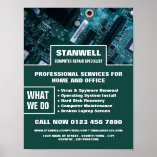 Specialistreklam för datorreparationer på moderkor poster