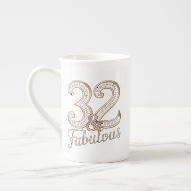 Specialitet Mugg Kopp - 32 & Fabulous Benporslin Mugg (Vänster)