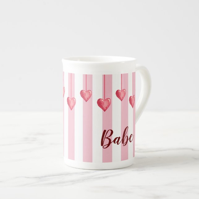 Specialiteten Cute Rosa White Heart Valentines day Benporslin Mugg (Framsida höger)