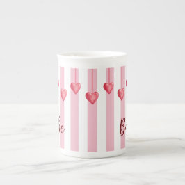 Specialiteten Cute Rosa White Heart Valentines day Benporslin Mugg
