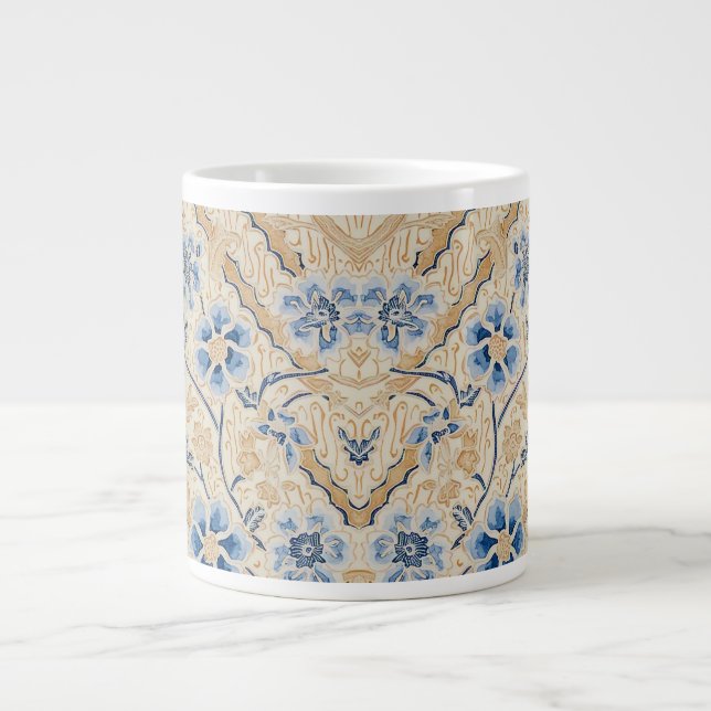 Specialiteten elegant Blue och Beige Batik Mugg Jumbo Mugg (Framsidan)