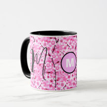 Specialmugg | Rosa blommig mugg med initialer