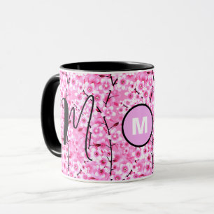 Specialmugg Rosa blommig mugg med initialer