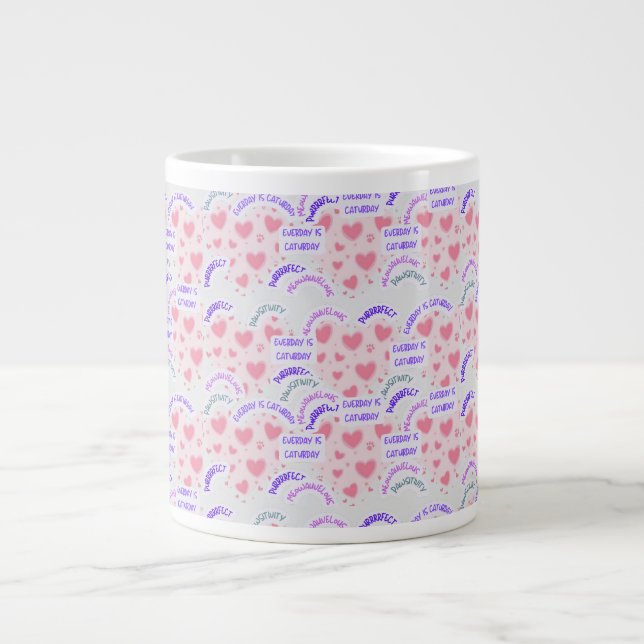 Specialmugg "Varje dag är kattlördag" kattrubbning Jumbo Mugg (Framsidan)