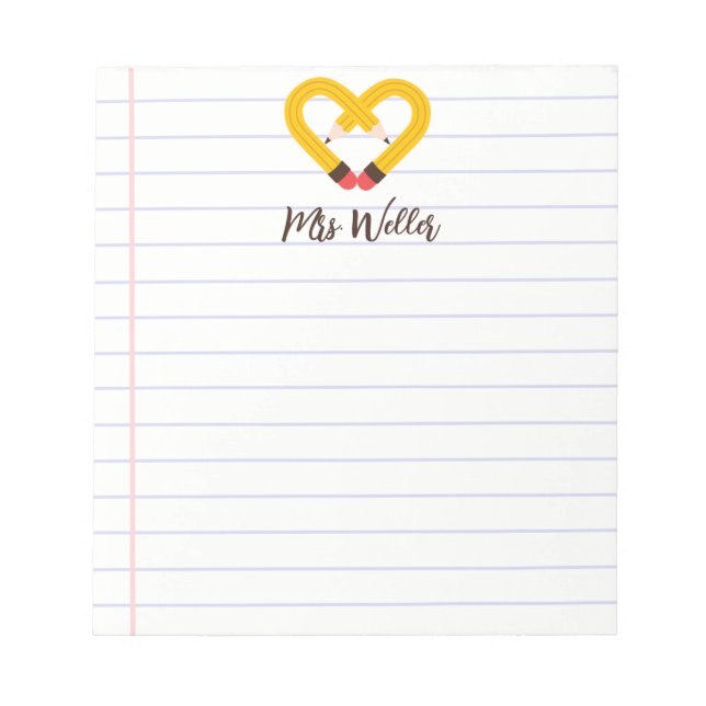 Specialnamn Cute Pencil Heart Teacher-uppskattning Anteckningsblock (Framsida)