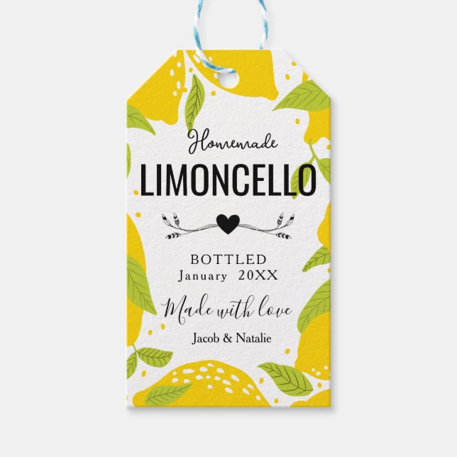 specialtillverkad hemmagjord limoncello bröllopspr presentetikett (Framsidan)