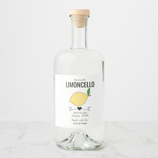 specialtillverkad hemmagjord limoncello som bröllo spritflaskor etikett (Framsida)