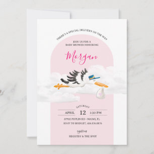 Speciell babystövel för flicka-stork inbjudningar