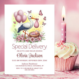 Speciell babystövel för flicka-stork inbjudningar