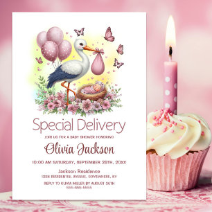 Speciell babystövel för flicka-stork inbjudningar