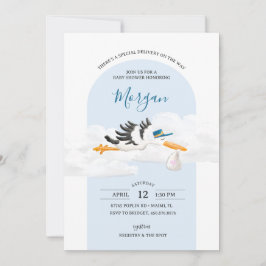 Speciell babystövel för pojke-stork inbjudningar