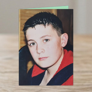 Speciell brorson grön vit foto födelsedag kort