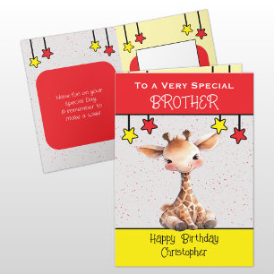 Speciell brother giraffe-ungar, röd födelsedag kort
