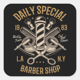 Speciell daglig barber Shop LA NY-klipp och smak Fyrkantigt Klistermärke