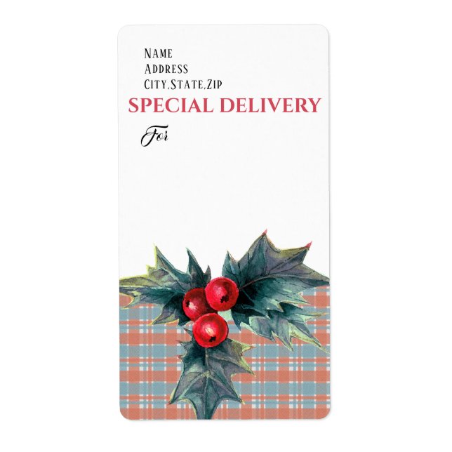 SPECIELL DELIVERY, Chrimas Holly Sprig med Berrie Fraktsedel (Framsidan)