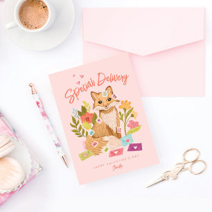 Speciell Delivery Cute Valentines day Fox & Blommi Helgkort