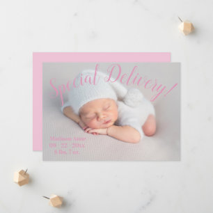 Speciell delIvery Photo Script Flicka Rosa Birth Meddelande