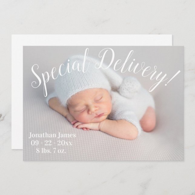 Speciell Delivery Photo Script Gender Neutral Birt Meddelande (Fram/baksida)