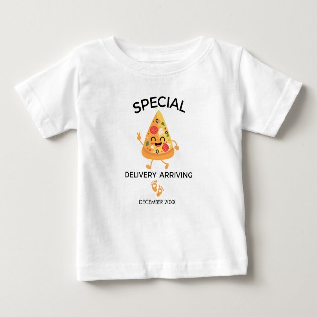 Speciell Delivery Pizza Arriving Baby-gåva T Shirt (Framsida)