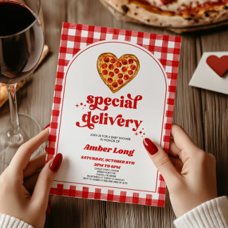 Speciell Delivery Retro Heart Pizza Baby Shower Inbjudningar