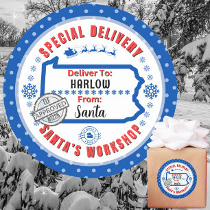 Speciell Delivery Santa to Child i Pennsylvania Runt Klistermärke