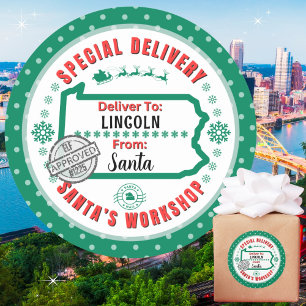 Speciell Delivery Santa to Child i Pennsylvania Runt Klistermärke