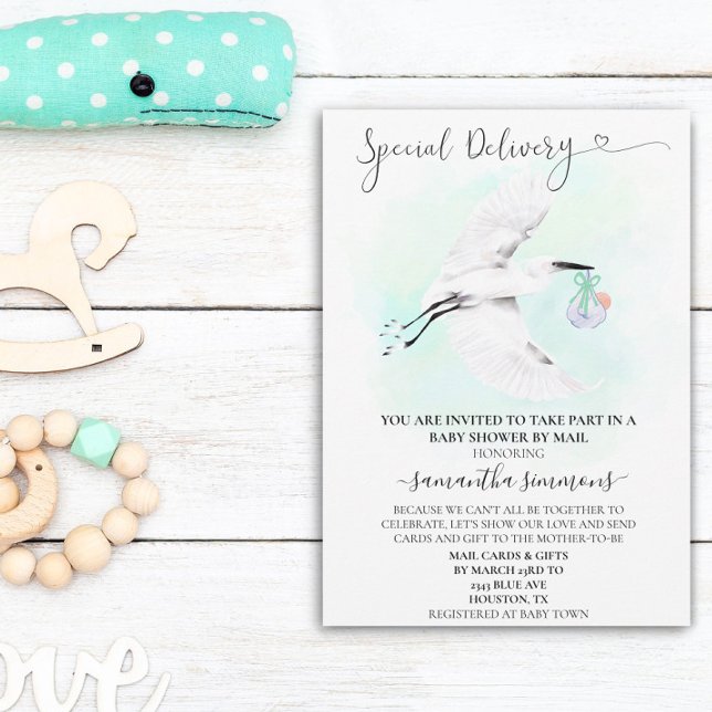 Speciell Delivery Stork Baby dusch by Mail Inbjudningar (Skapare uppladdad)