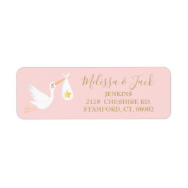 Speciell Delivery Stork Baby Rosa Returadress Returadress Etikett