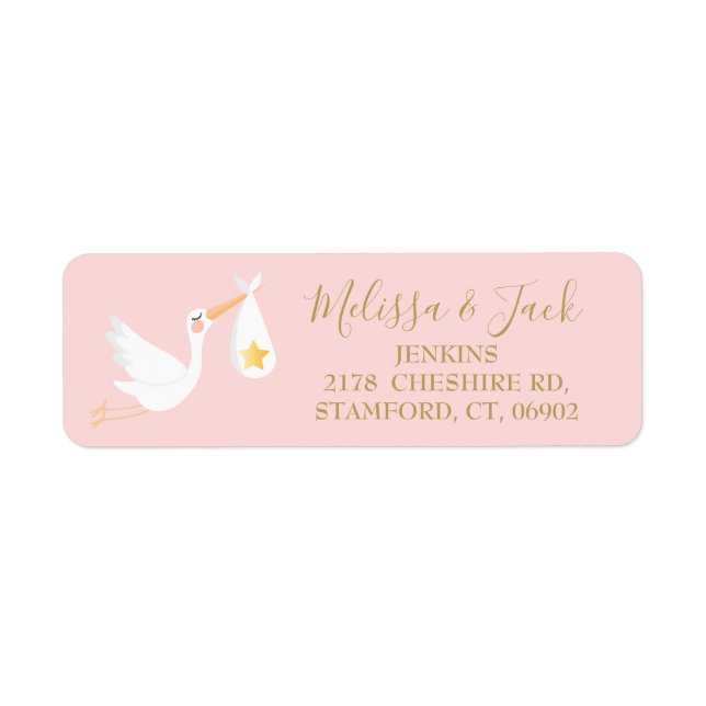 Speciell Delivery Stork Baby Rosa Returadress Returadress Etikett (Framsidan)